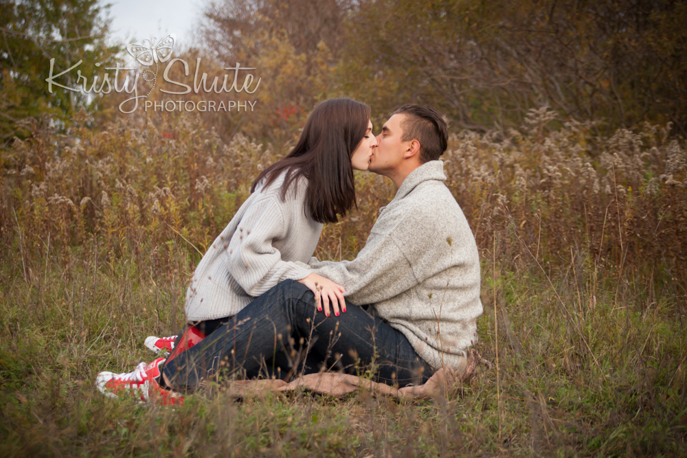 Kristy Shute Photography Engagement Huron Natural Area kissing