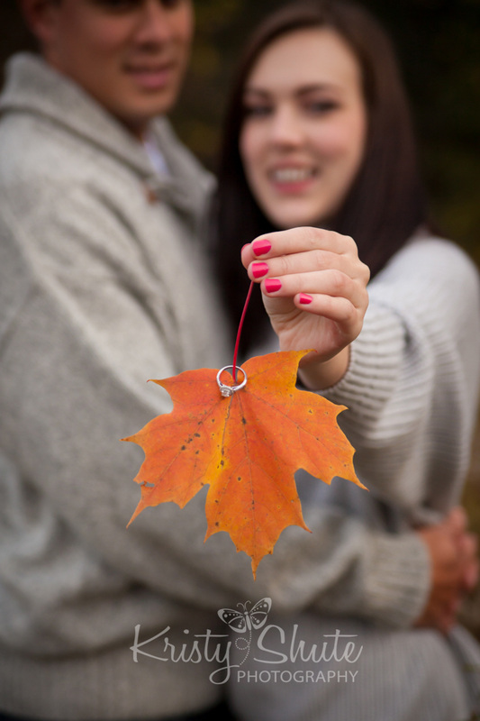 Kristy Shute Photography Engagement Huron Natural Area Ring on Leaf