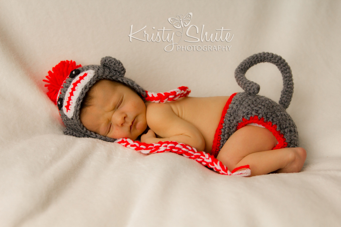 Kitchener Newborn Photography Kristy Shute Baby Boy Sleeping in Monkey hat and diaper cover